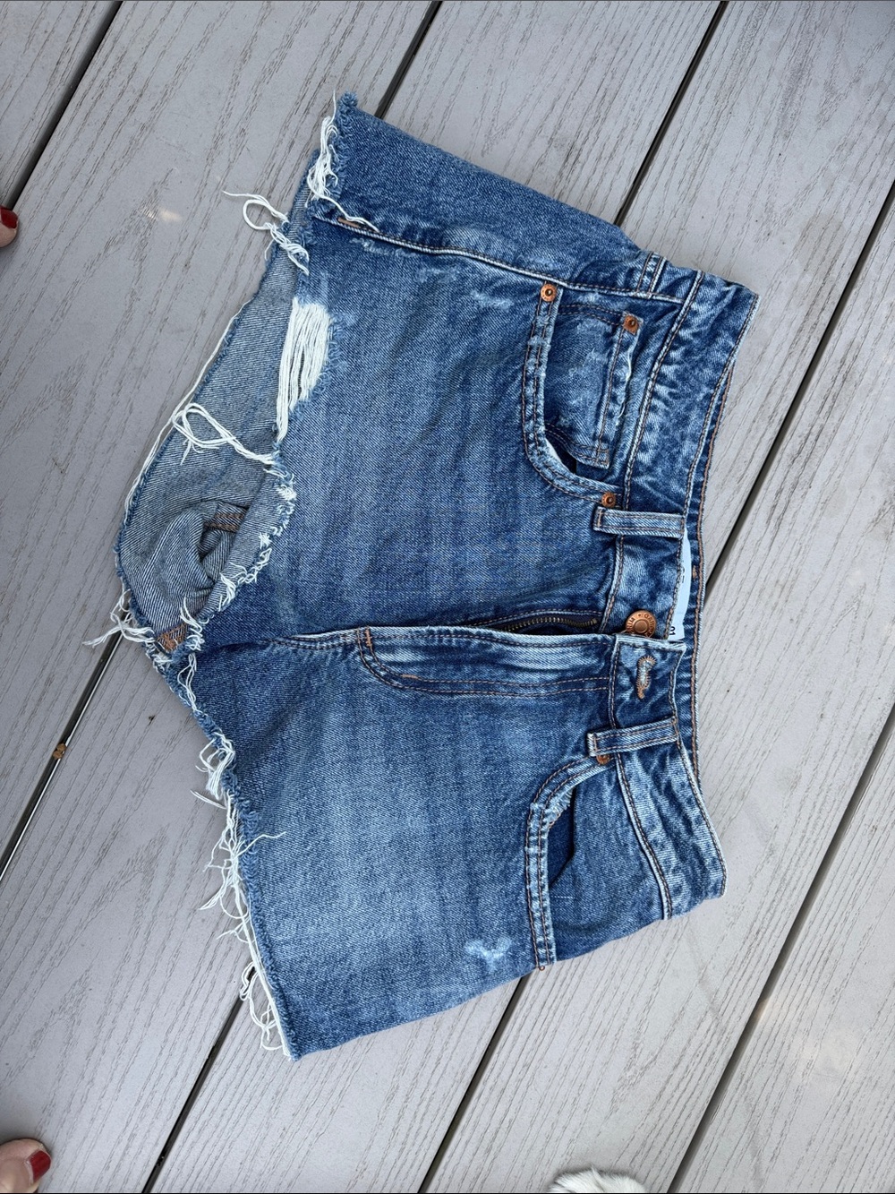 Garage Denim Festival Classic Blue Denim Frayed Hem Shorts Women's size 25